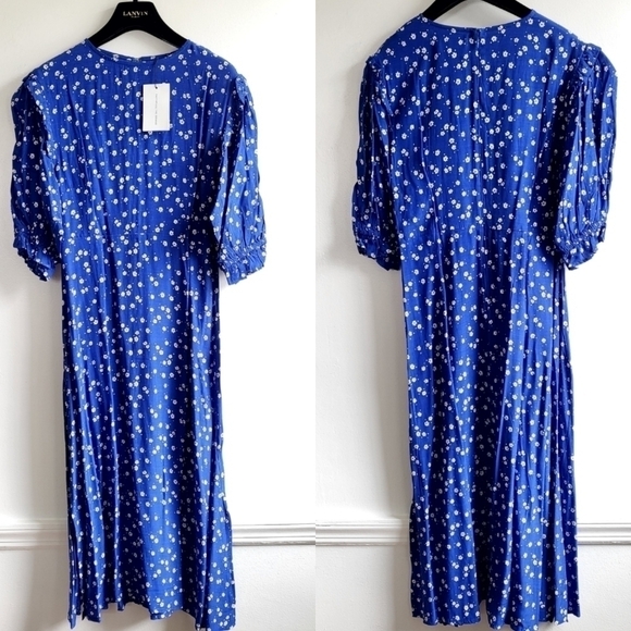 Faithfull The Brand Jean Marie Betina Floral Print Cobalt Blue Midi Dress Size 8 - Picture 15 of 17